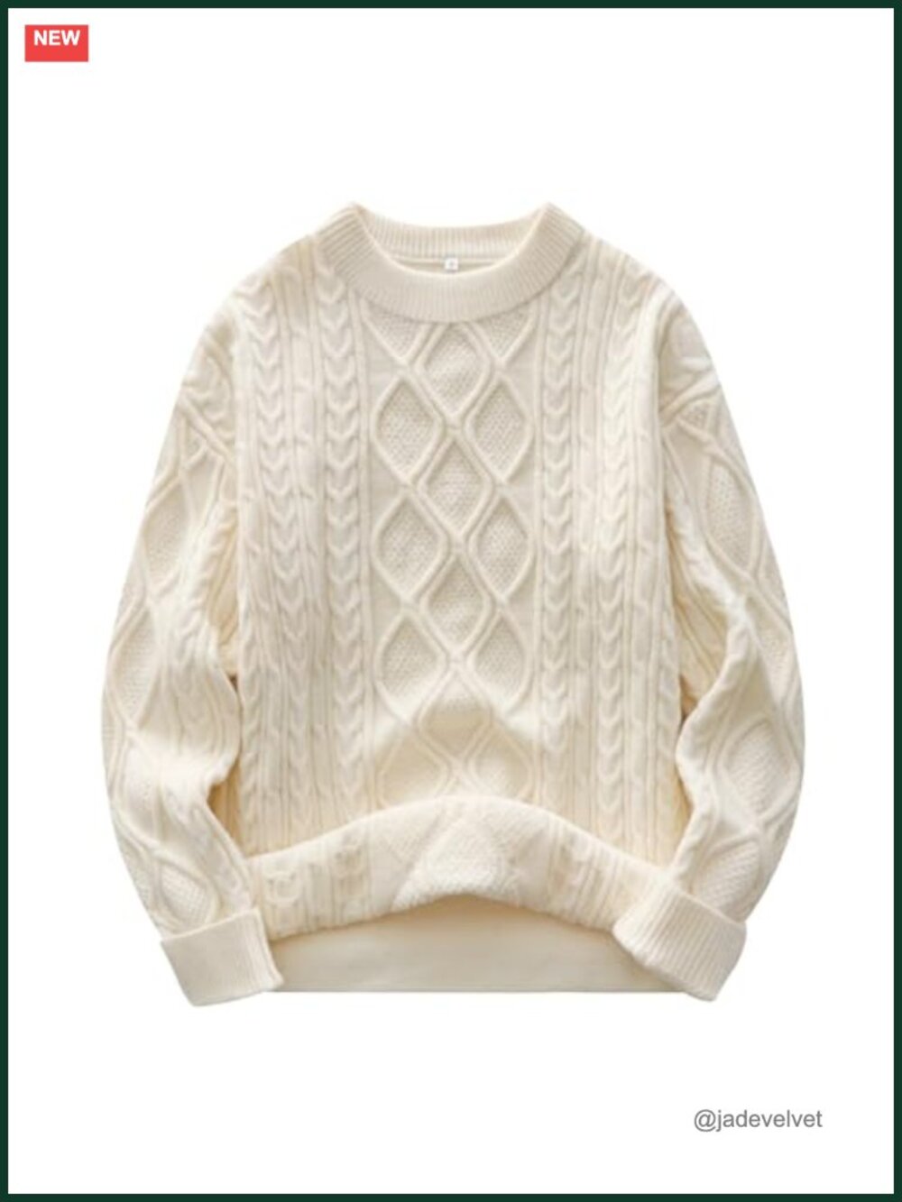 Oversized Cable Knit Crew Neck Fuzzy Cotton Blend Pullover Sweater